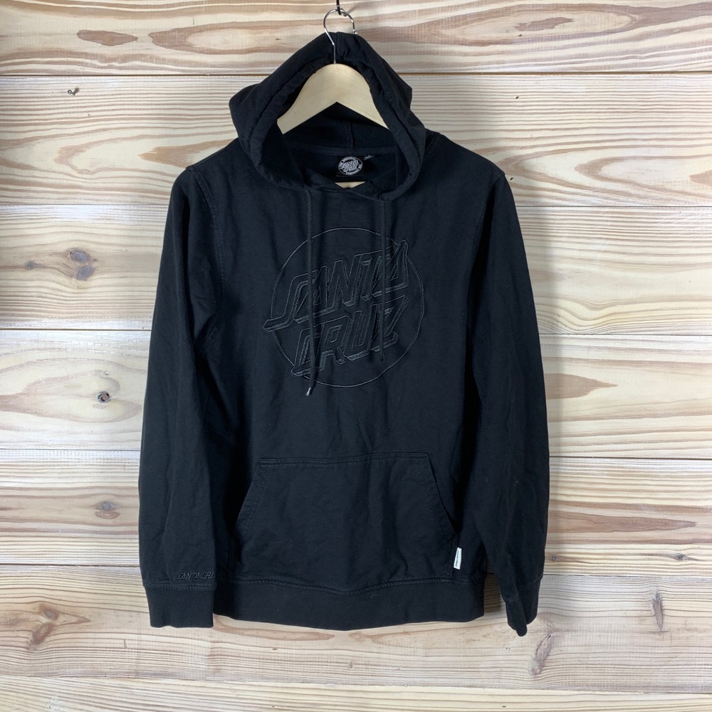 Santa Cruz‎ Hoodie Mens Small Black Tonal Embroidered Dot Logo Pullover Skater